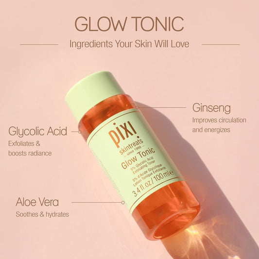 Pixi Glow Tonic Balancing Face Toner Glycolic Acid Toner for Radiant Skin Daily Brightening Toner (3.4 fl oz  100 ml, Toner)