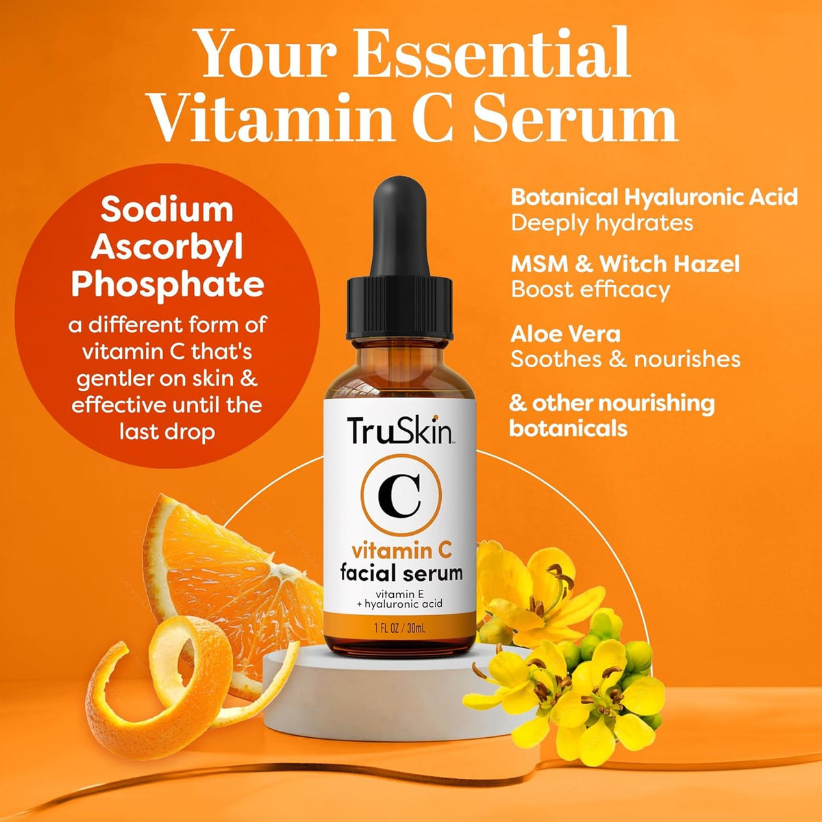 TruSkin Naturals Vitamin C Serum for Face, Topical Facial Serum with Hyaluronic Acid & Vitamin E, 1 oz