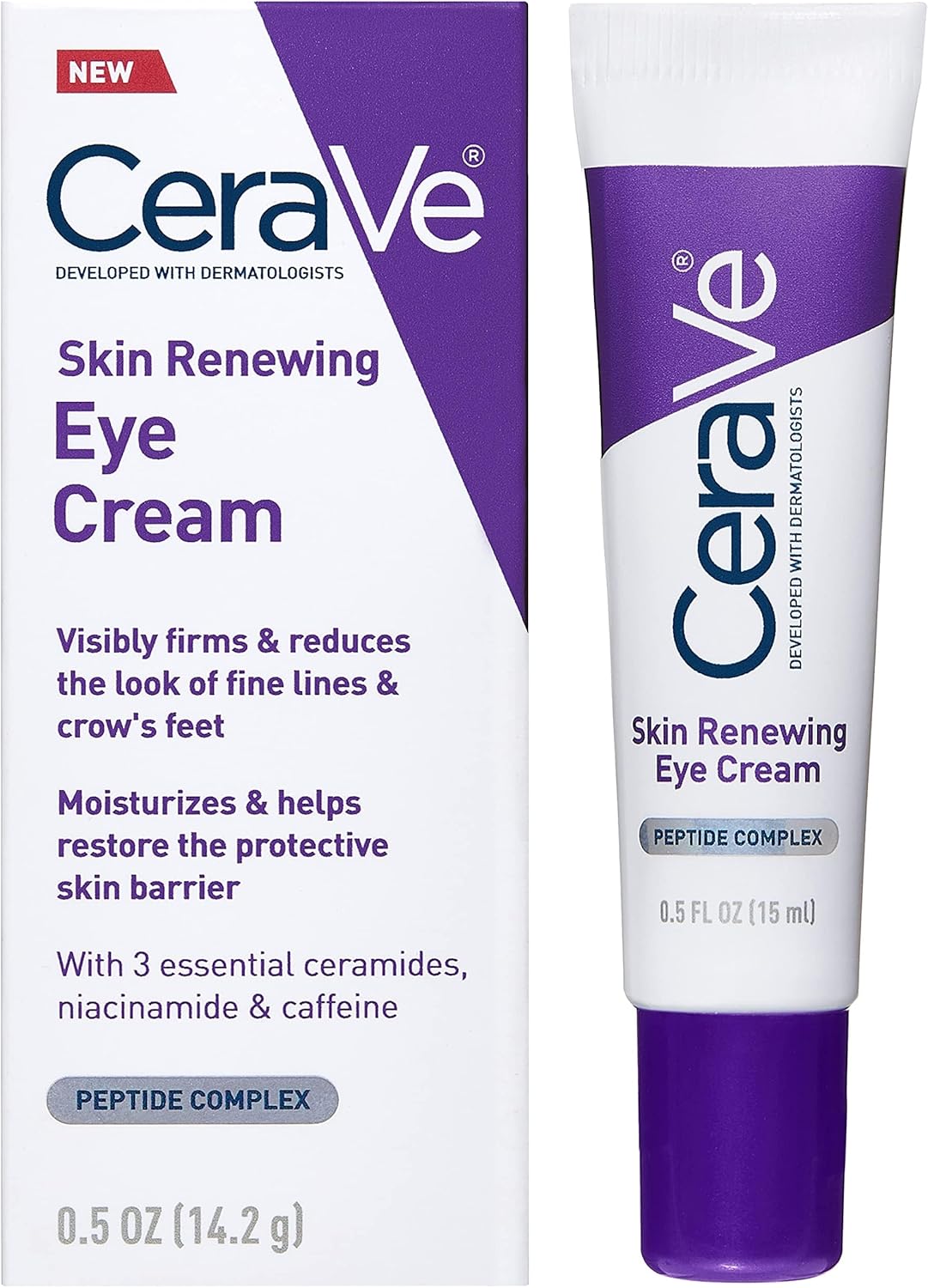 CeraVe Eye Cream for Wrinkles Under Eye Cream with Caffeine, Peptides, Free & Ophthalmologist Tested 0.5 Ounces,